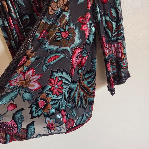 Drapers & Damons Velvet Burnout Beaded Floral Silk Cardigan Womens M Whimsigoth - Picture 8 of 12